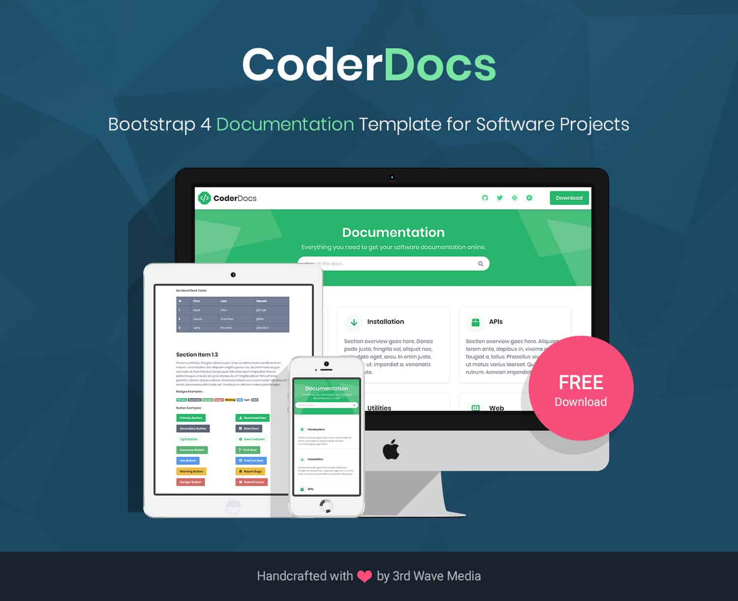 CoderDocs - Bootstrap 4文档模板